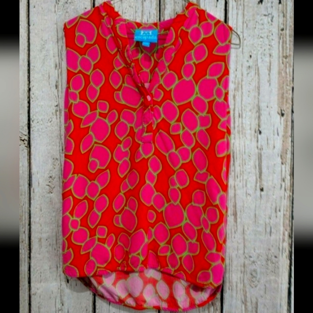 Escapada XS Rayon Tank Top hi-low sleeveless pink red Blouse Shirt Feminie GIrly